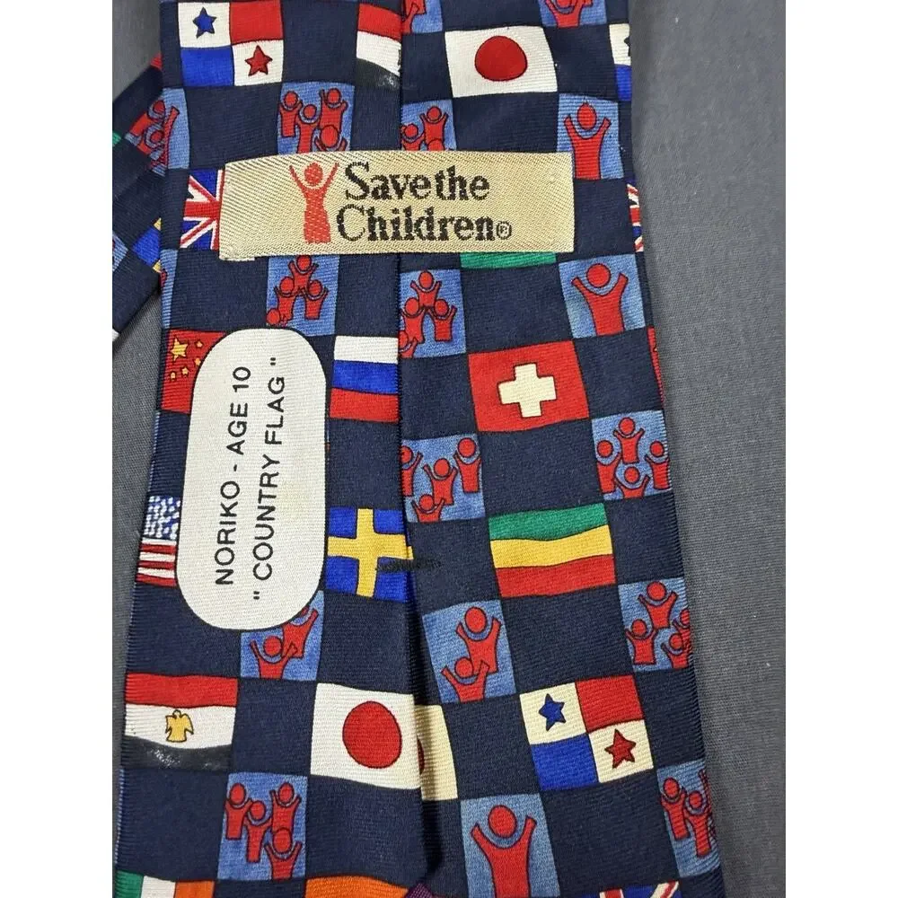 Save The Children Men's Necktie Tie Silk Country Flags Vintage